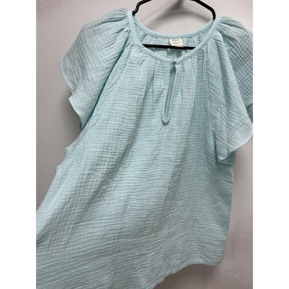 Evereve Roan Ryan Tops - Roan Ryan Women Gauze Cotton Top Short Sleeve LIGHT BLUE Size M